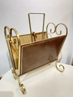Splendide Ancien Porte Revues Vintage En Métal Doré Et Cuir - Photo 1/4