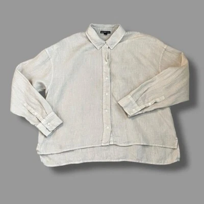 Camisa James Perse LA 100 % Lino Cuadrada Manga Larga Abotonada Beige Playa Pequeña Foto 1 de 4