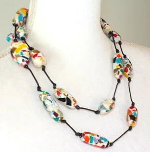 Sobral Caillou Reflexao Multicolor & White Beads Artist Made Long Necklace - Picture 1 of 7