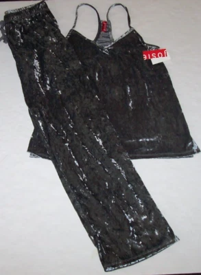 NUEVO CON ETIQUETAS Josie Natori GRANITE GRIS TERCIOPELO CRUSH Conjunto de Pijama/Salón Suave XL PRECIOSO Foto 1 de 4