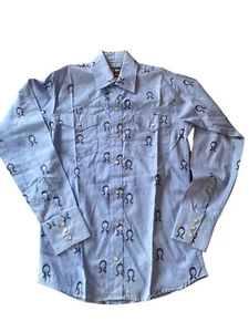 Bocangra Jr. Blue Pearl Snap Front Cowboy Rodeo Shirt Horseshoe Horse Size 18 - Picture 1 of 7