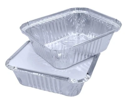 SUNRISE PACKAGING Nr.2 Alufolie Behälter mit Deckel Essenszubereitungsschalen zum Mitnehmen - 120 x 145 x 49 mm