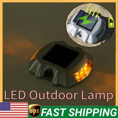 Yellow 6LED Solar Road Stud Light Pathway Deck Dock Driveway Waterproof Lamp USA - Image 1 of 4