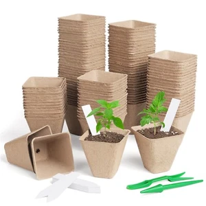 150 Pcs 3in Square Peat Nursery Pots, Biodegradable Herb Seed Nursery Pot Kit... - Picture 1 of 7