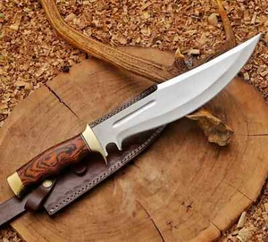 CUSTOM HANDMADE D2 STEEL HUNTING BOWIE KNIFE WITH BRASS GAURD AND WOOD HANDLE - Picture 1 of 1