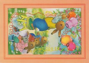6x4 Continental size printed postcard Rabbits Party Willy Schermele