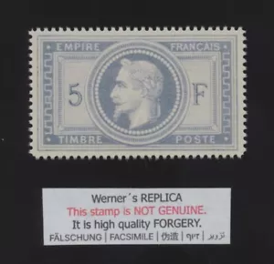 FORGERY - Werner's REPLICA of FRANCE 1869 5fr Gray - Afbeelding 1 van 1