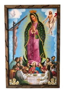 Ultima Cena Imagen Con Virgen De Guadalupe 36"x24" Cuadro Rustico , New - Picture 1 of 2