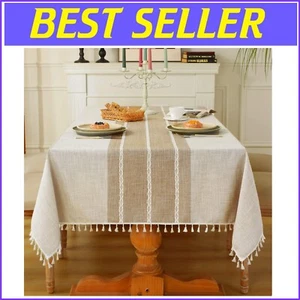 Luxury Waterproof Cotton Linen Tablecloth with Elegant Tassel Edge - 120''x55'' - Picture 1 of 10
