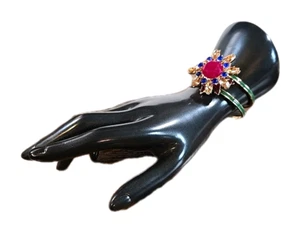 Bracciale Fiore Doppio Strato Cerniera Smalto Strass Costume Gioielli - Foto 1 di 10