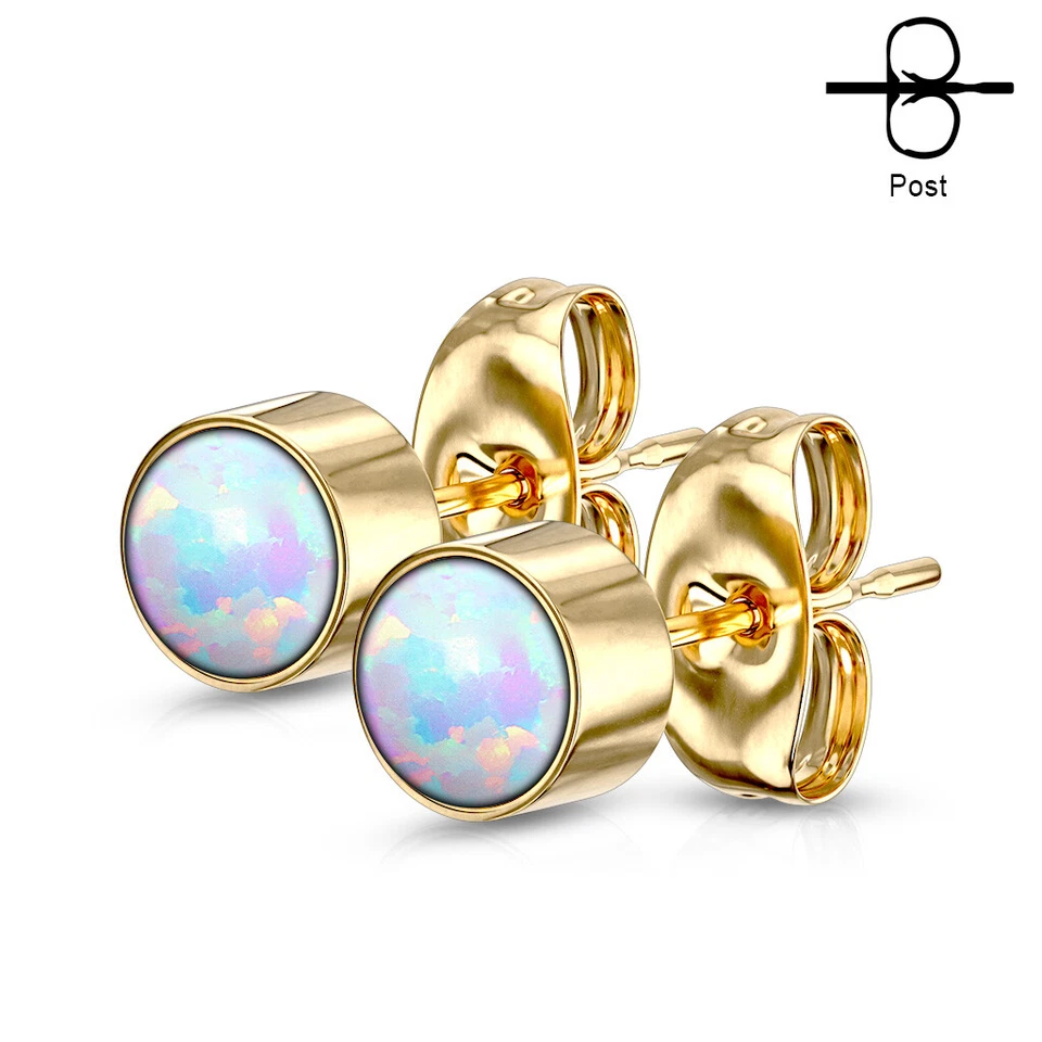 Пара имитируемых безелей из опала серьги-гвоздики из хирургической стали - Изображение 1 из 4