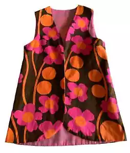 Vintage 60's Groovy Mod "Flower Power" Women's Vest - Brown+Pink+Orange - Sz S/M - Picture 1 of 4