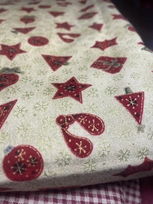 NEW Cotton Fabric Christmas Ornaments GOLD Metallic LONDON Quilt Crafts 2 YARDS - Image 1 of 4