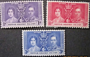 BRITISH SOLOMON ISLANDS ~ S.G. 57 - 59 ~ 1937 CORONATION STAMPS ~ MM #04046 - Picture 1 of 2