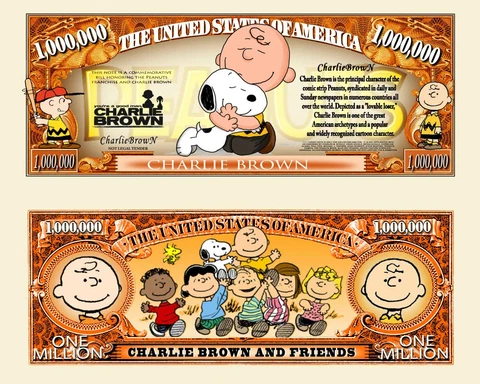 Charlie Brown Million Dollar Bill Peanuts Play Funny Money Note + FREE SLEEVE Cover