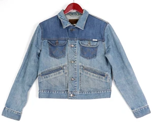 Wrangler Womens Denim Jacket Size 10 Relaxed Button Up Pockets Contrast Jean Y2K - Picture 1 of 12