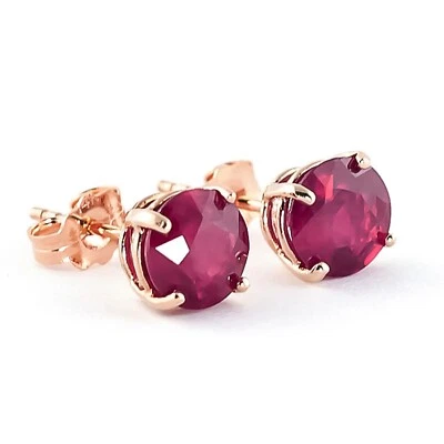 14k Solid Gold Natural Stud Ruby Earrings 3.50 Carat 7mm July Birthstone - Image 1 of 4