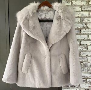 Diane von Furstenberg Gray Silver Faux Fur Coat Jacket Women's Size S