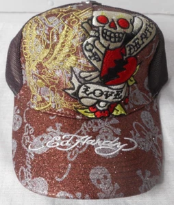 Don Ed Hardy Embroider Skull Brown Trucker Snapback Hat Death Of Love New York - Imagen 1 de 10