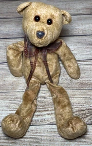 Brown Commonwealth Teddy Bear Plush Stuffed Animal Red Plaid Bow Soft Toy Beans - Picture 1 of 3