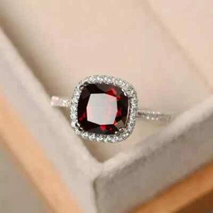 3.44 Ct Cushion Cut Natural Garnet Diamond Ring 14K Solid White Gold Size ALL - Picture 1 of 6