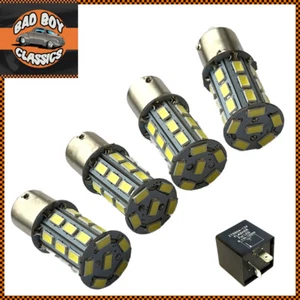 1156 BA15S 27 LED Turn Signal Indicator Bulbs White x4 + Relay CLASSIC CAR - Picture 1 of 2