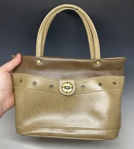Vintage Faux Leather Retro Modern Beige Brown Handbag Purse Ladies Bag - Picture 1 of 17