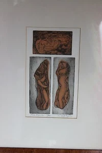 Rara stampa originale Letterio Calapai tre figure 25/30 nudo firmato numerato - Foto 1 di 11