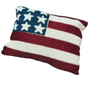 Stars & Stripes American Flag USA Patriotic July 4th Rectangular Beaded Pillow - Picture 1 of 3