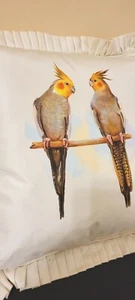 SHANTALLE'S  HAND PAINTED   SILK  GRAY COCKTAIL COCKATOO  PILLOW    NEW - Picture 1 of 5