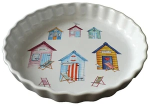 Strandhütten Muster 25,5 cm Keramik Flan Quiche Schale - Bild 1 von 1