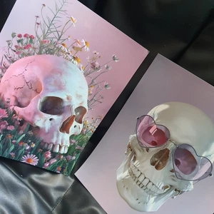 Lot Of 2 Pink Skeleton Halloween Art Prints Skull In Sunglasses Wall Art 8.5x11 - Picture 1 of 5
