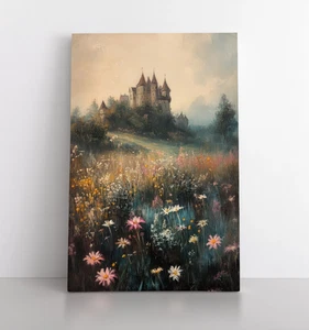 Arte de pared de fantasía de cuento de hadas, impresión de pintura de castillo sobre lienzo enmarcado, medieval - Imagen 1 de 15