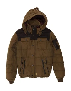 KHUJO Mens Hooded Padded Jacket UK 40 Large Green Colourblock Cotton DR15 - Picture 1 of 3