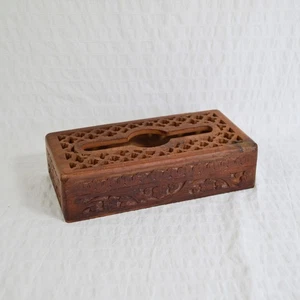 Vintage Hand Carved Wooden Tissue Box Cover Floral Indian Boho Style - Picture 1 of 10
