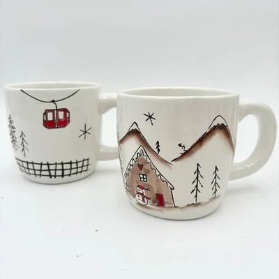 THE UNBRANDED BRAND Potters Studio Winter Ski Lodge Coffee Mugs Set Cabin Decor