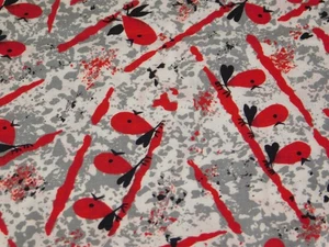 2.5 YARDS x 36" Vintage COTTON Quilt FABRIC Black Red Gray White BIRDS SWEET MCM - Picture 1 of 4