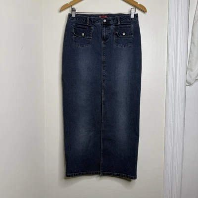 Vintage Guess Long Split Front Denim Skirt Women’s Size 27 Snap Flap Pockets - Image 1 of 4