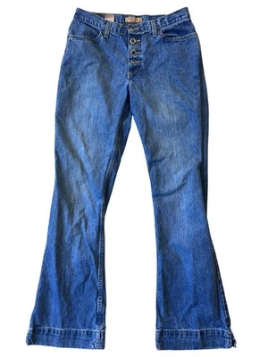 Jeans Zena De Colección Y2K Botón Mosca Para Mujer 10 Tiro Medio Acampanado Dobladillo Boho Hippie Vaquera Foto 1 de 4