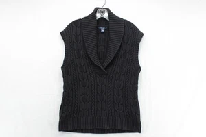 Chaps Cable Knit Sweater Vest Women's L Black Shawl Neck Knit Cardigan Chunky - Picture 1 of 7