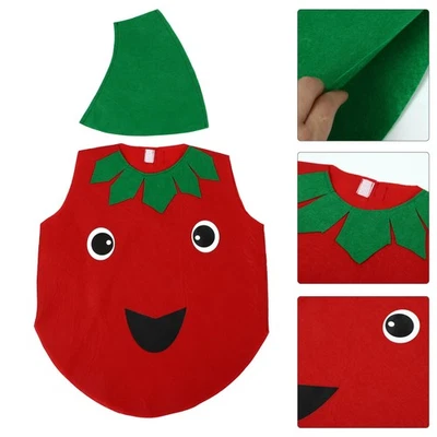  Kids Fruits Vegetables Costume Kit Tomato Performance Costumes Clothes and Hat - Image 1 of 4