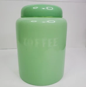 Jadeite Vintage Green Round Glass Coffee Canister With Lid, Unmarked - Picture 1 of 8