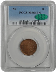 1867 Indian Head PCGS CAC BN 64 - Picture 1 of 2