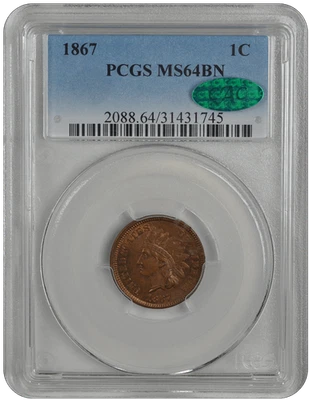 1867 Indian Head PCGS CAC BN 64 - Image 1 of 2
