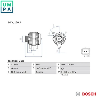 ALTERNATOR 0 986 047 360 FOR SUZUKI PEUGEOT PARTNER/PATAGONICA/URBANA/MPV/Box - Image 1 of 4
