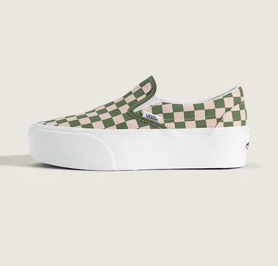 Vans Clásico Zapatos de Plataforma Sin Cordones Rosa Sepia/Verde Bosque de Pino Foto 1 de 4