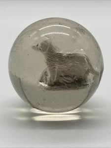 Vintage Antique Handmade German Sulphide Marble Sitting Dog / Wolf - 1.77” - Picture 1 of 6