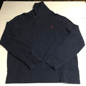 Polo Ralph Lauren Sweatshirt Mens Medium Blue Shawl Collar Neck Preppy Classic - Picture 1 of 9