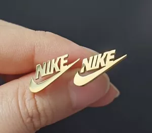 Nike Swoosh Gold Stainless Steel Earrings — Butterfly Back - Picture 1 of 1