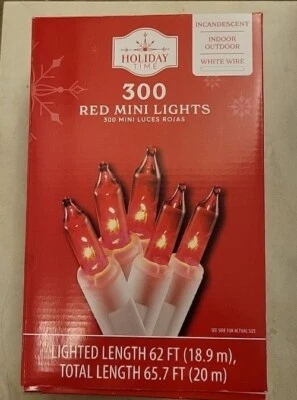 Holiday Time - 300 Red Mini Lights White Wire 62ft Long VALENTINES Christmas NEW - Image 1 of 4